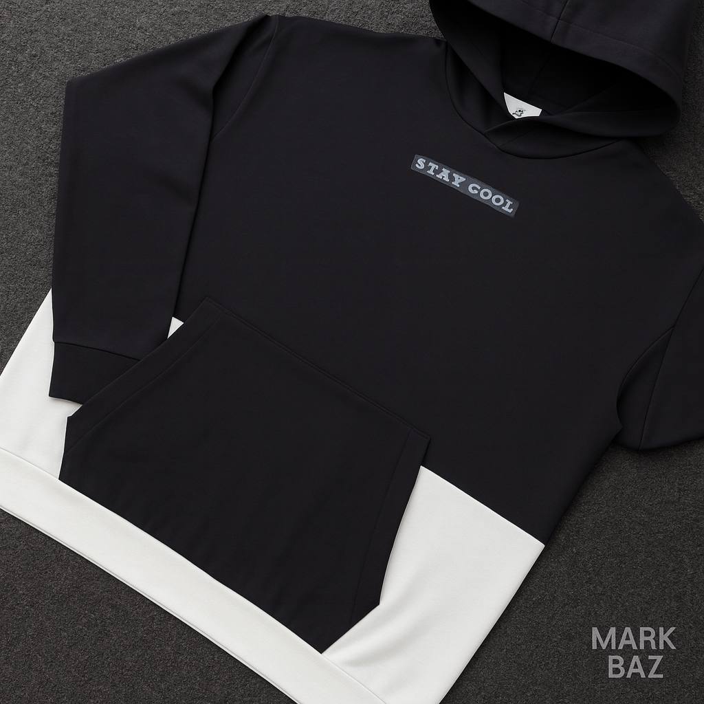 خرید هودی مشکی سفید H&M مدل STAY COOL سایز مدیوم